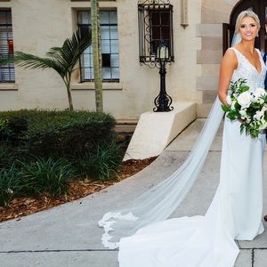 Long White Wedding Veil with Lace